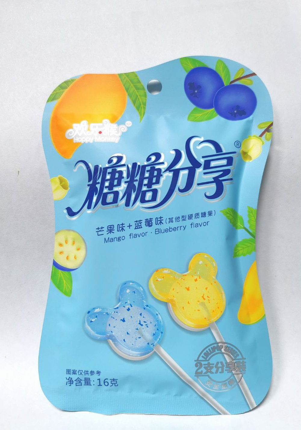 Леденцы на палочке  Happy Monkey манго черника 16гр