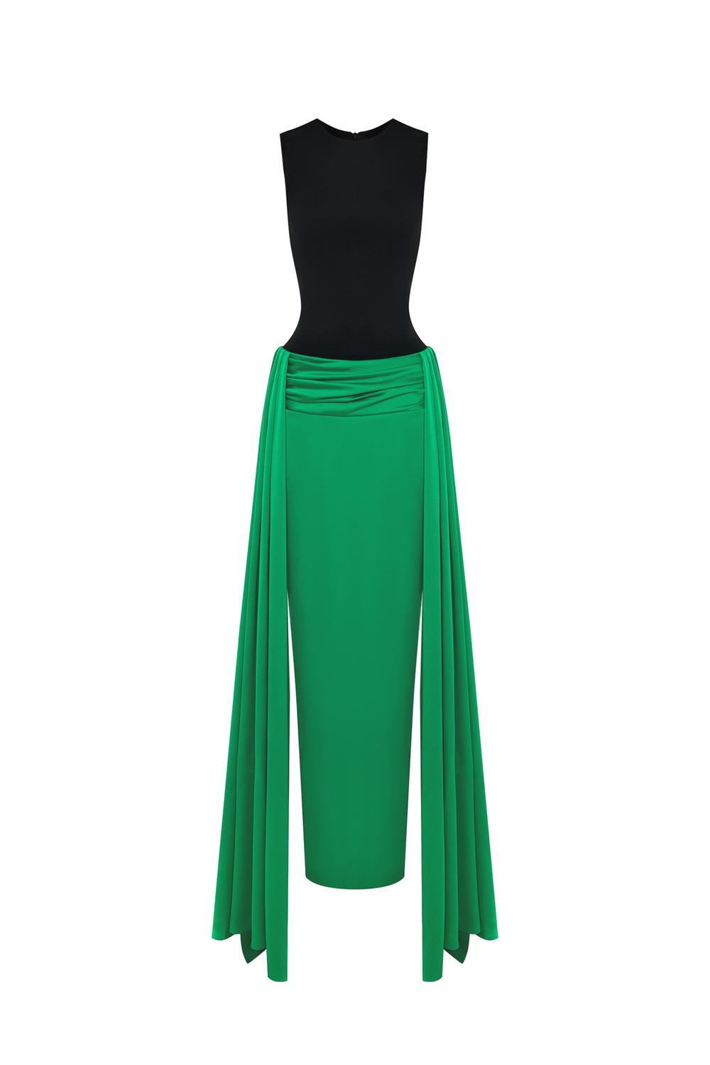 Платье макси из сатина и бифлекса