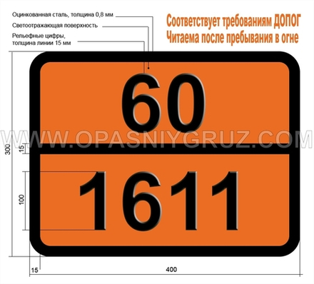 Табличка Опасный груз 60-1611 ГЕКСАЭТИЛТЕТРАФОСФАТ