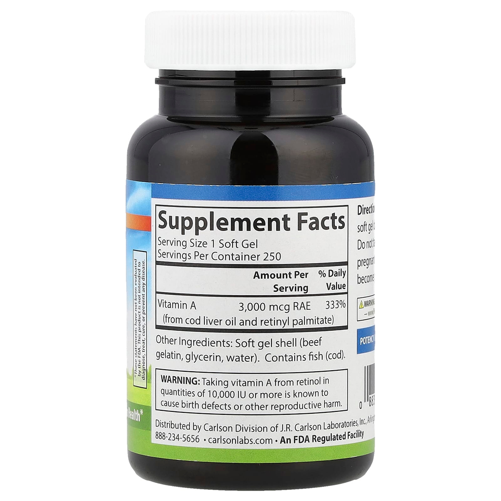 Carlson, Витамин A, 10 000 МЕ, 250 мягких таблеток