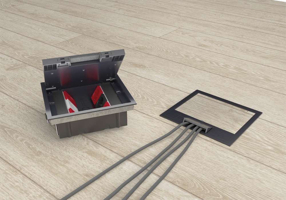 Лючок в пол 12 мод. (6 мод. 45х45 мм.) верт. установка,  крышка ABS +гальванизированная стальн