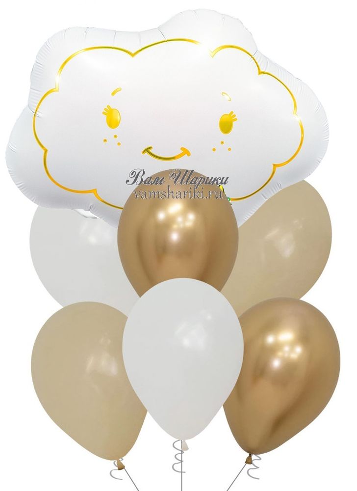 Фонтан из шаров в золотом цвете с облачком