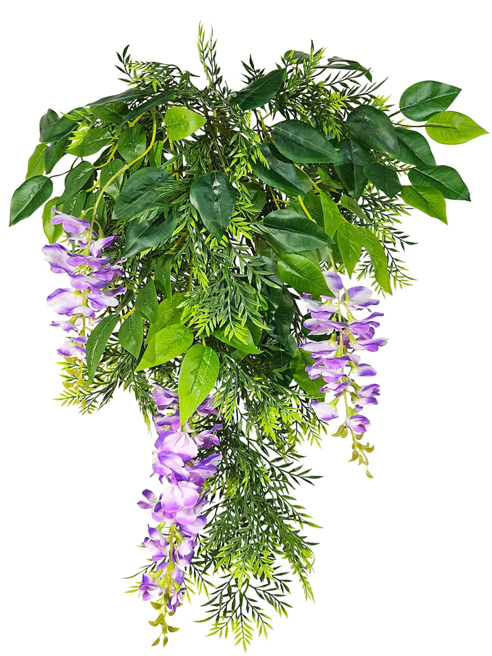Искусственные цветы Акация бело-фиолетовая подвесная в настенном кашпо