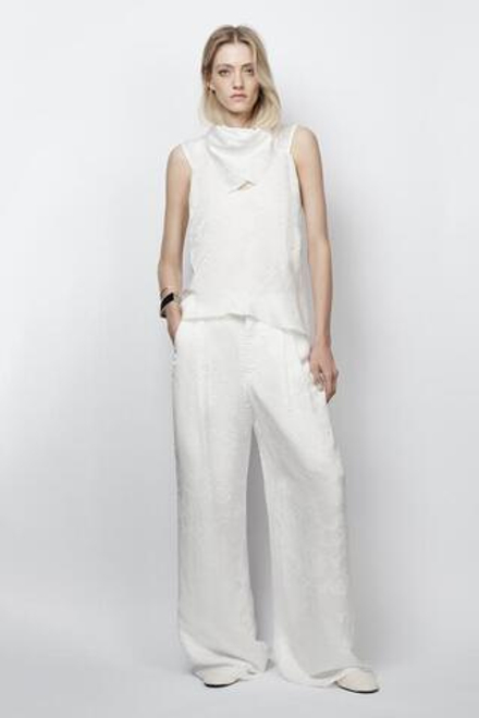 ZARA ЖАККАРДОВЫЕ БРЮКИ — ZW COLLECTION LIMITED EDITION, БЕЛЫЙ