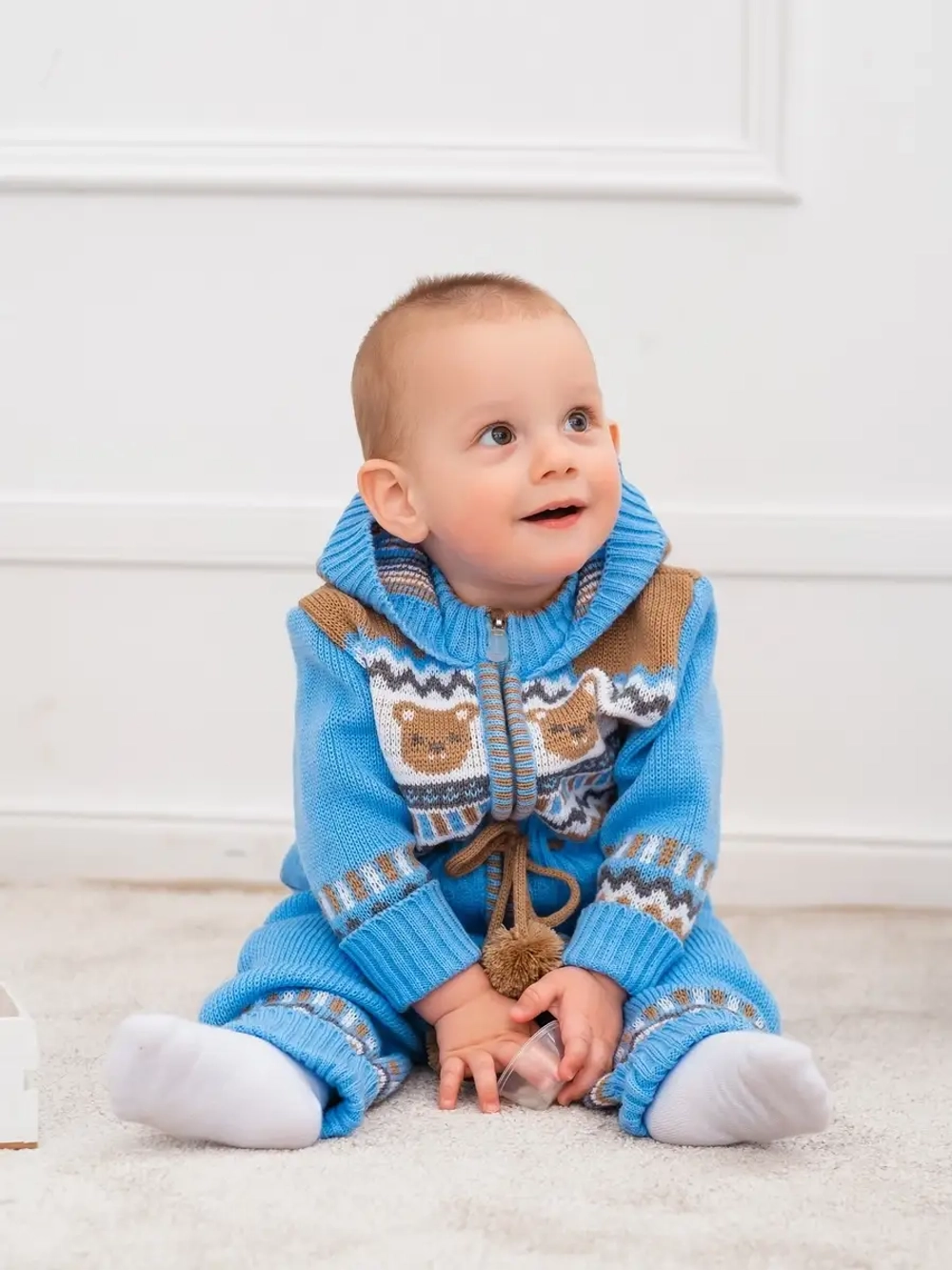 Вязаный комбинезон для новорожденных и малышей на молнии