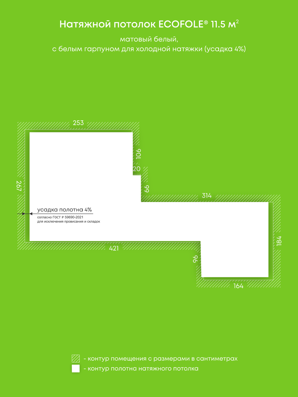 Натяжные потолки 18 м2, 11.5 м2, 3.1 м2, 1.5 м2