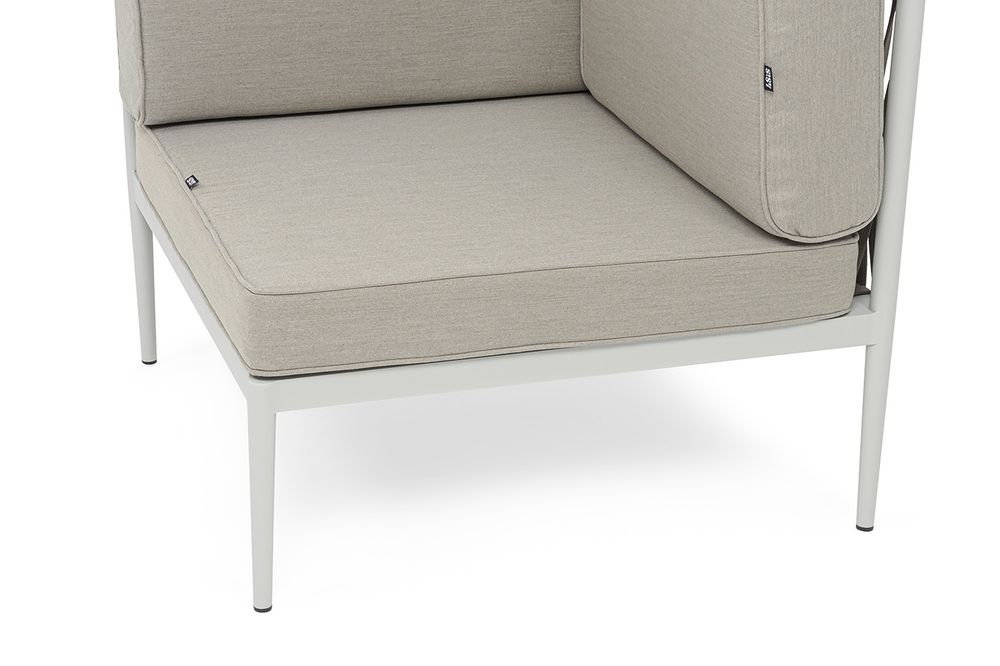 "Касабланка" угловой модуль плетеный из роупа, каркас алюминий светло-серый (RAL7035) муар, роуп серо-коричневый 23мм, ткань бежевая 15052