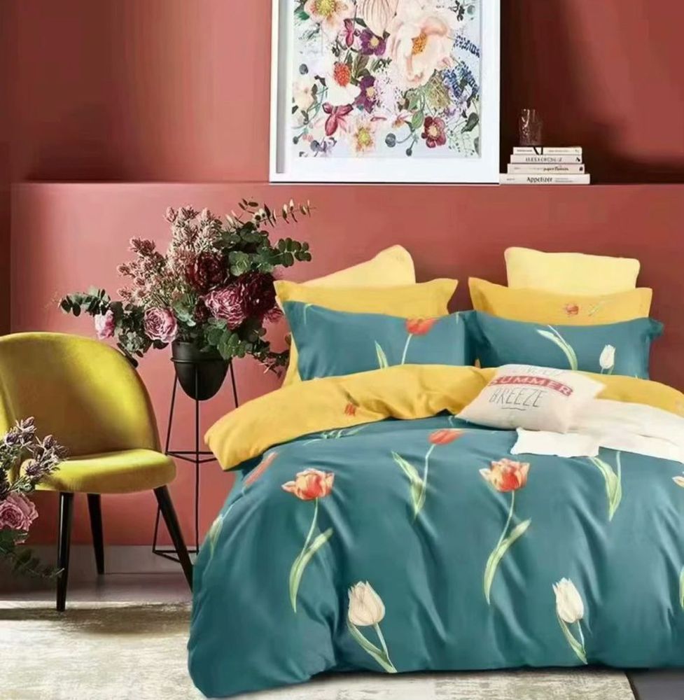 ZEPHYR HOME Двуспалка Фланель зеленый тюльпаны