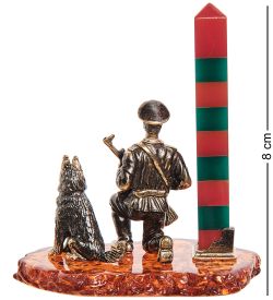 Народные промыслы AM-3136 Фигурка «Пограничник с верным другом» (латунь, янтарь)