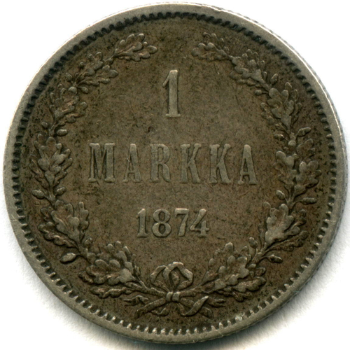 1 марка 1874 года. (S). VF. (Россия для Финляндии)