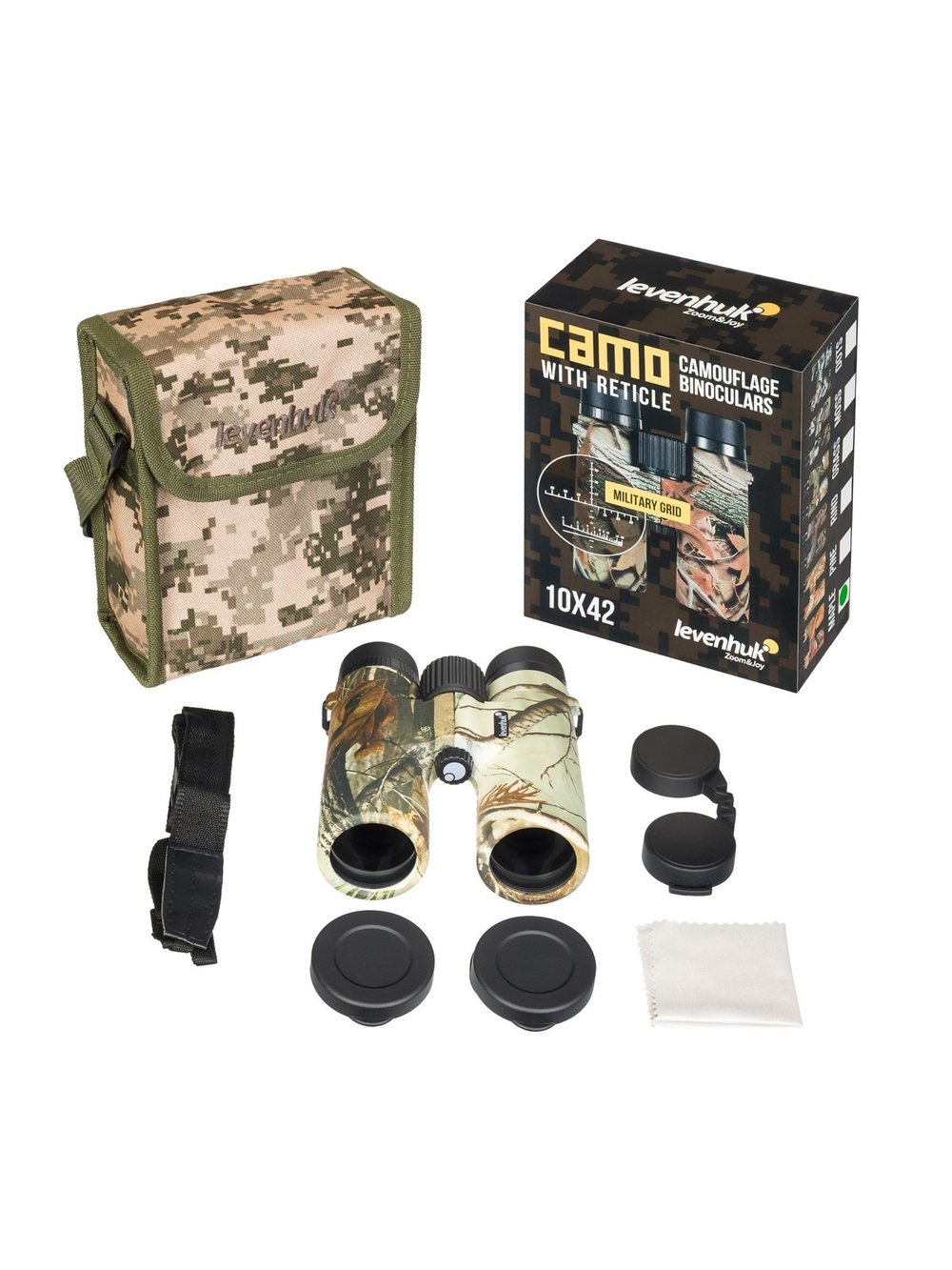 Бинокль камуфляжный Levenhuk Camo 10x42 с сеткой