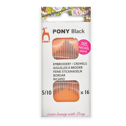 04897 Иглы ручные для вышивания и шитья Crewels BLACK, № 5-10, 16шт, PONY (10228020/070823/5047219,
