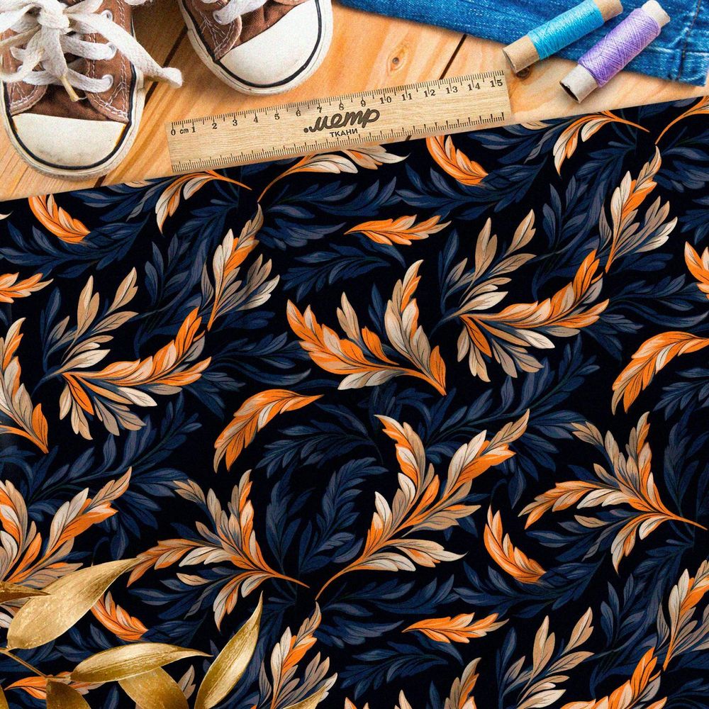 Ткань премиум мембрана фантазийные листья