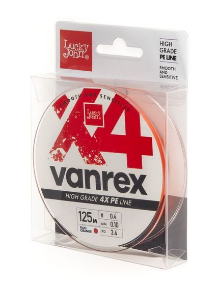 Леска плетёная Lucky John Vanrex х4 BRAID Fluo Orange 125 м, 0,10 мм