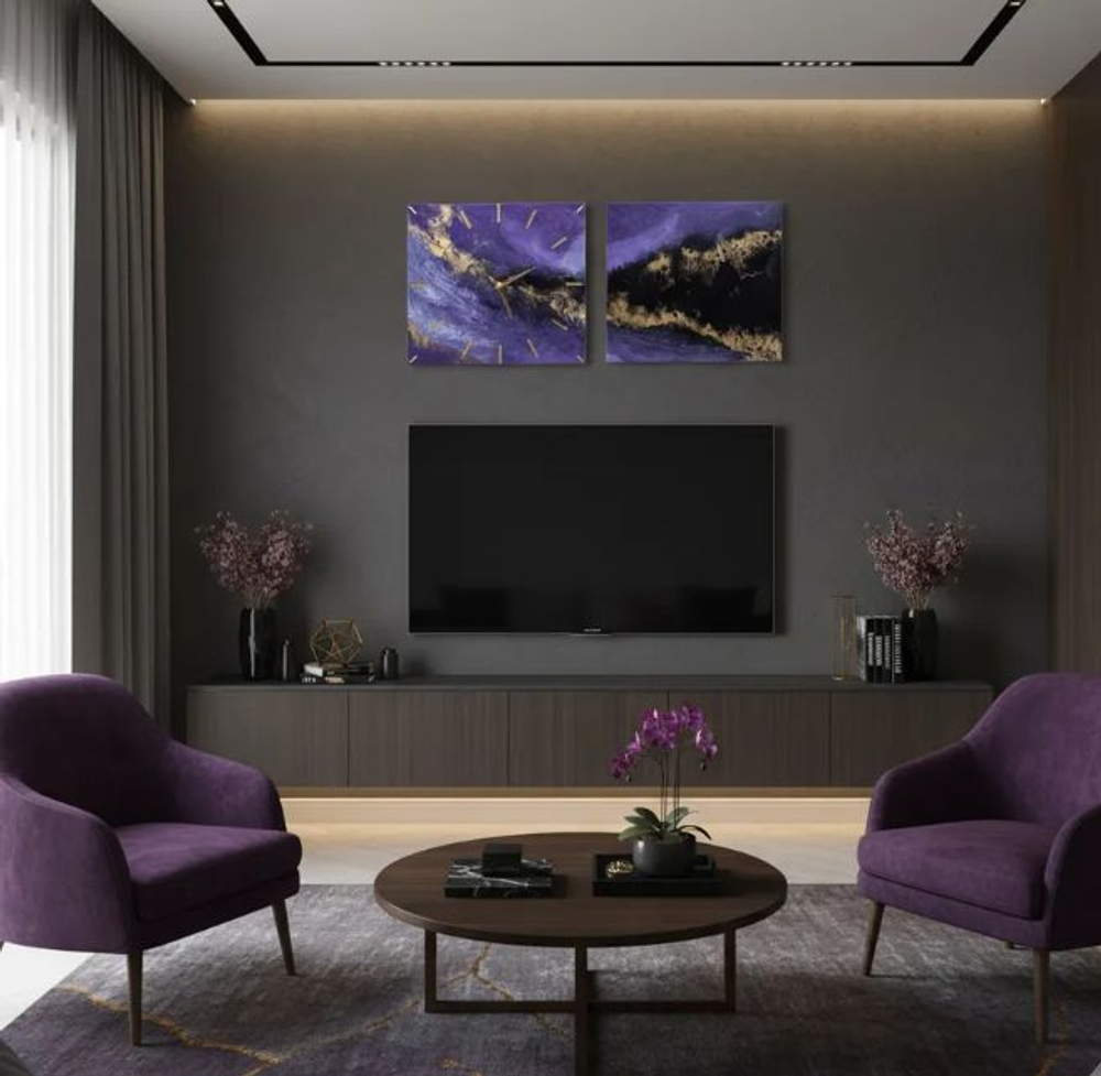 Подарочный модуль часы и картина из смолы ручная работа