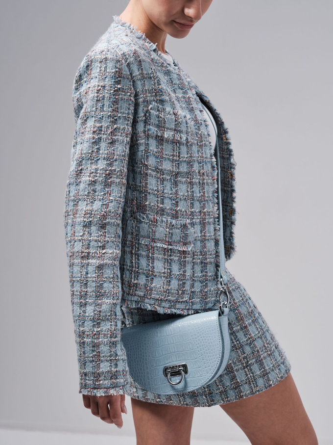 Сумка кожаная на плечо кросс-боди голубая крок