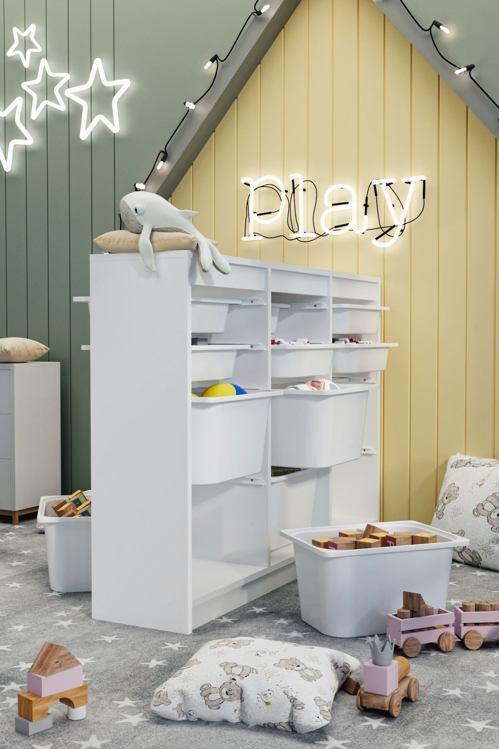 Стеллаж LARA с 12 выдвижными ящиками - белый