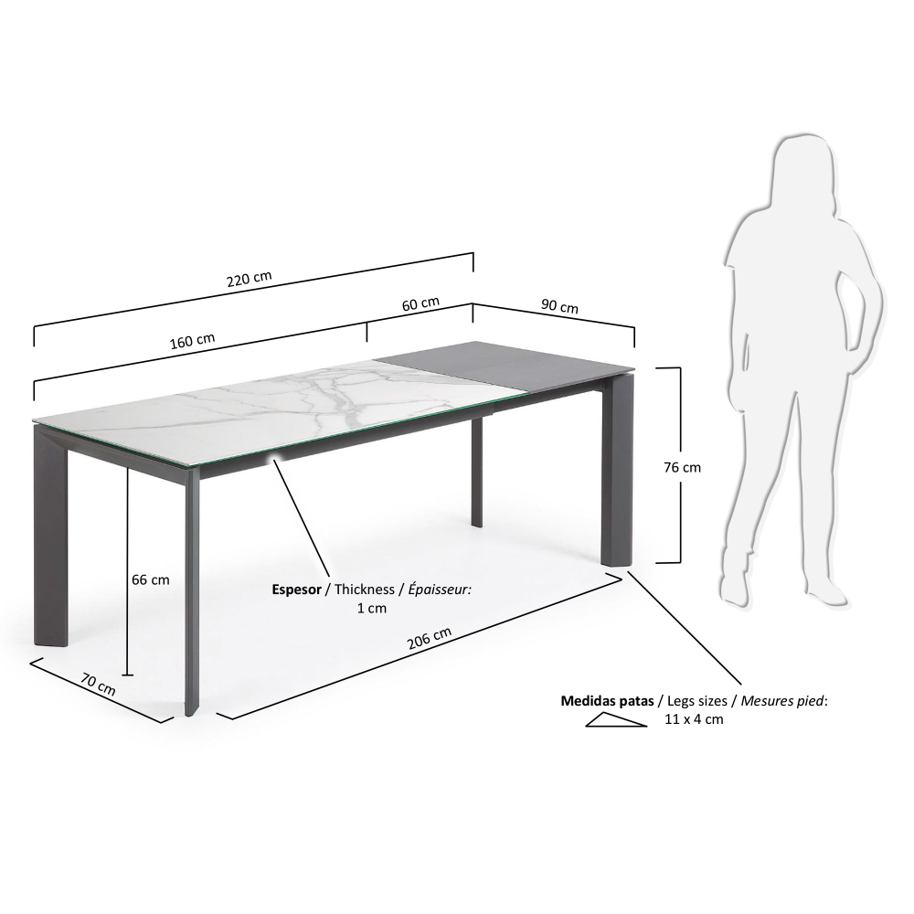 Стол Atta 160 (220) x90 антрацит, керамика