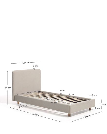 Кровать Selven из бежевого шенилла для матраса 90 x 200 см