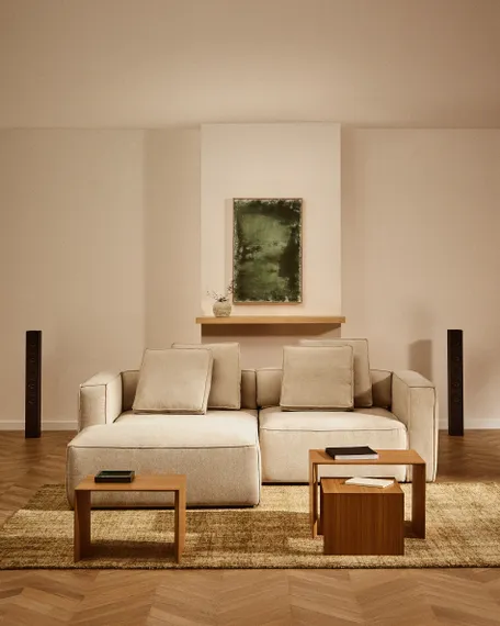 Диван-кровать Marela бежевый шенилл 3-местный с кушеткой слева 236 см