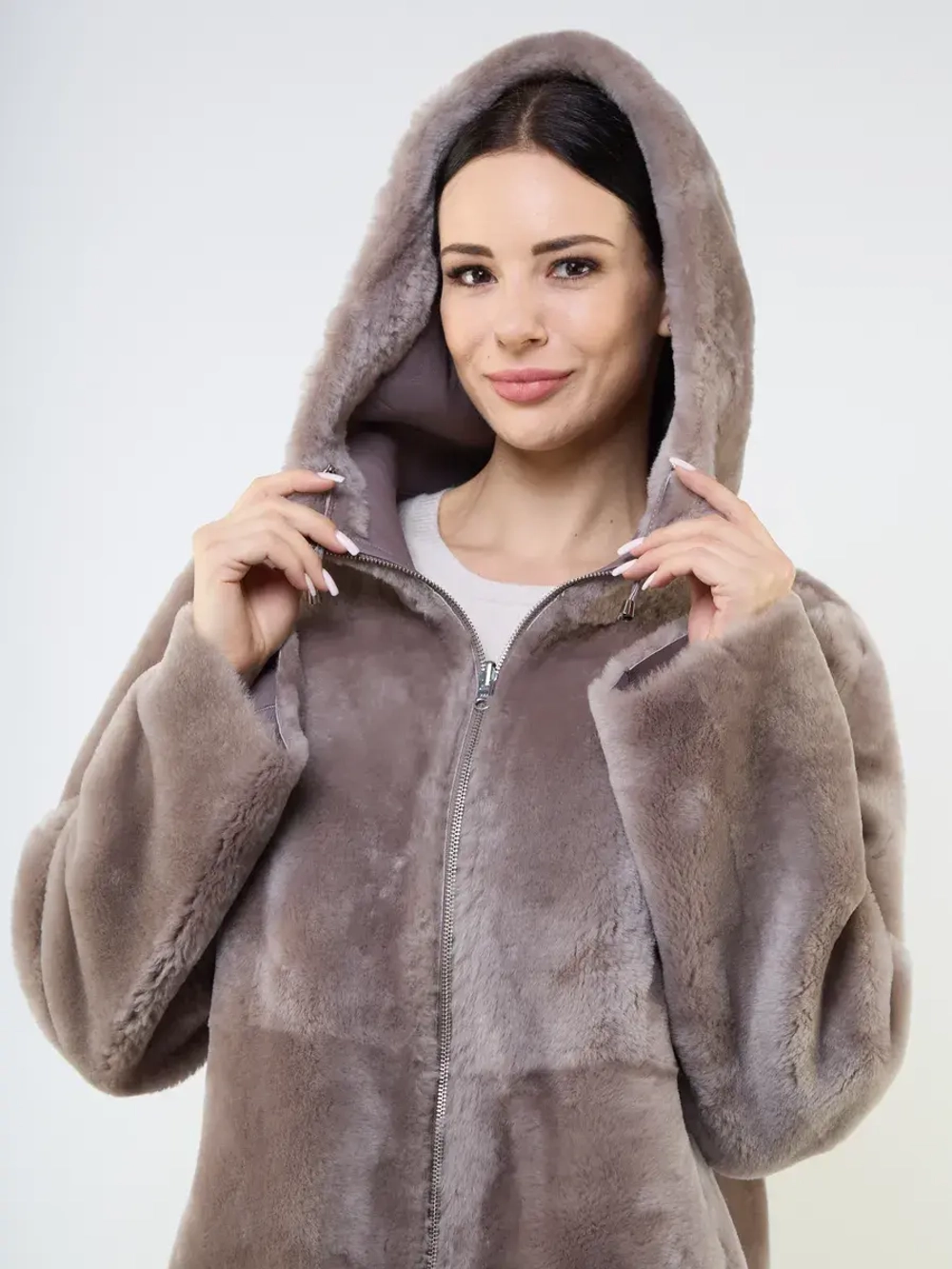 Дубленка зимняя двухсторонняя шуба с капюшоном