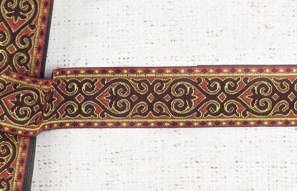Тесьма жаккард, ш. 3,5 см, тёмно-красный с бордовым