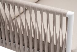 "Касабланка" диван 2-местный плетеный из роупа, каркас алюминий белый муар, роуп бежевый 20мм, ткань бежевая 15052