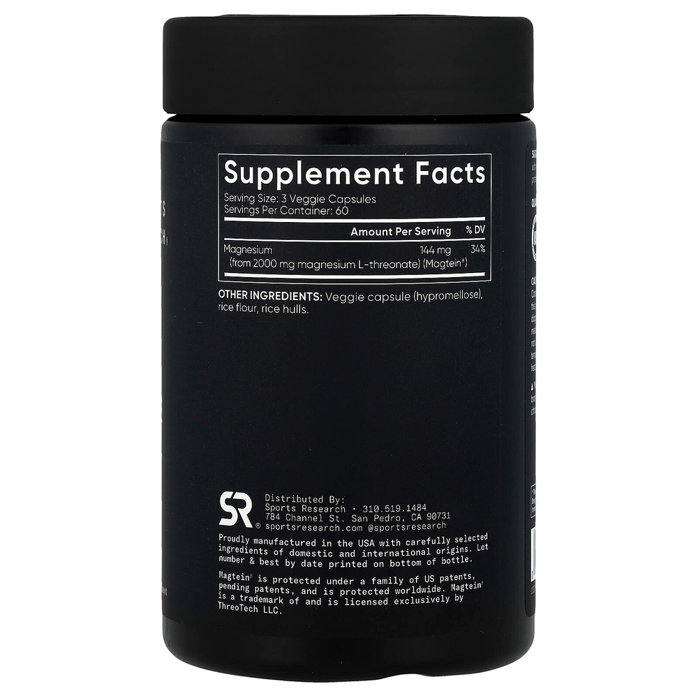 Sports Research, Magtein®, L-треонат магния, 180 растительных капсул (666 мг на капсулу)