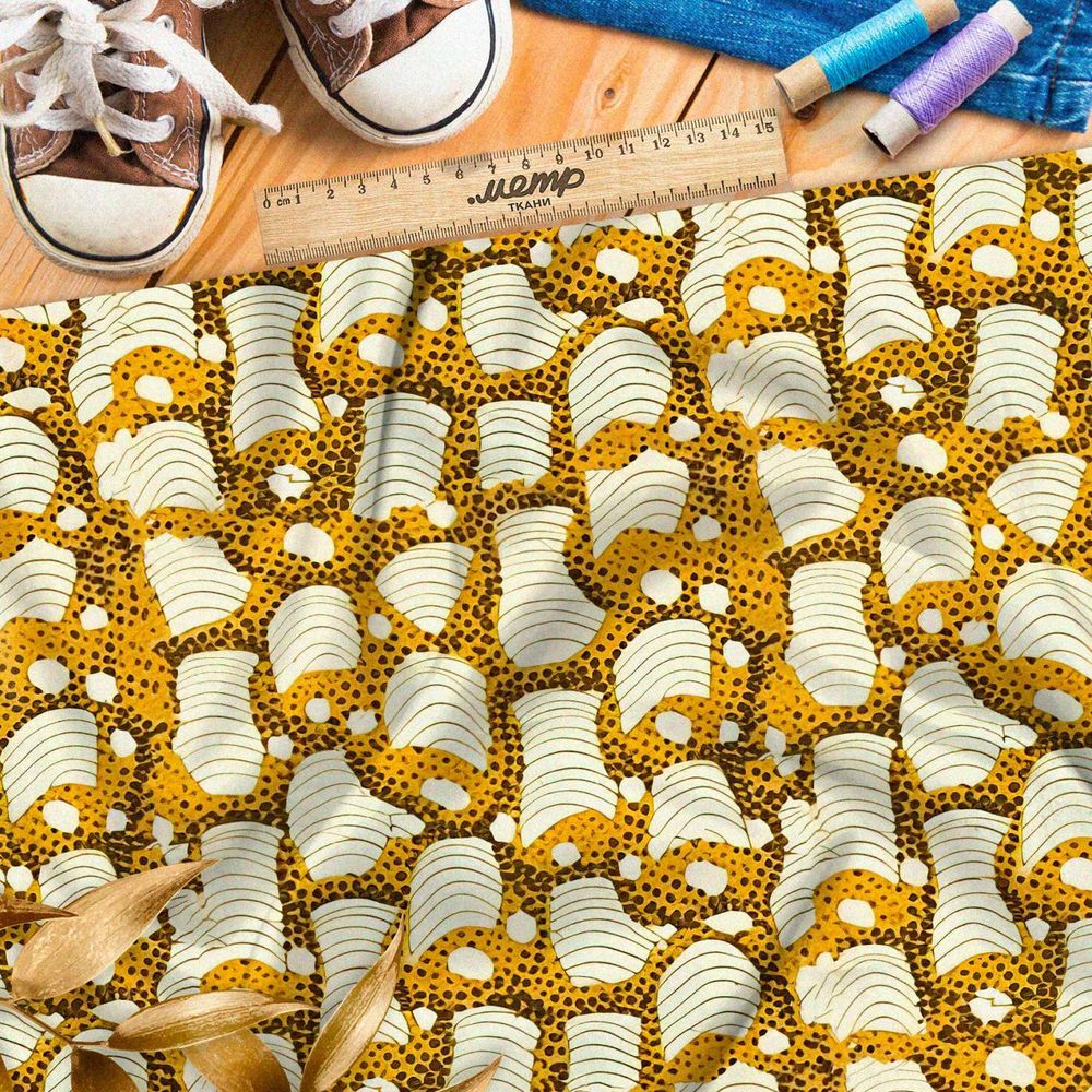 Ткань премиум интерлок золотая абстракция