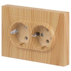 Розетка Intro Accent 6-205-11 2X2P+E Schuko, 16А-250В, IP20, СУ, AL/CU, сосна
