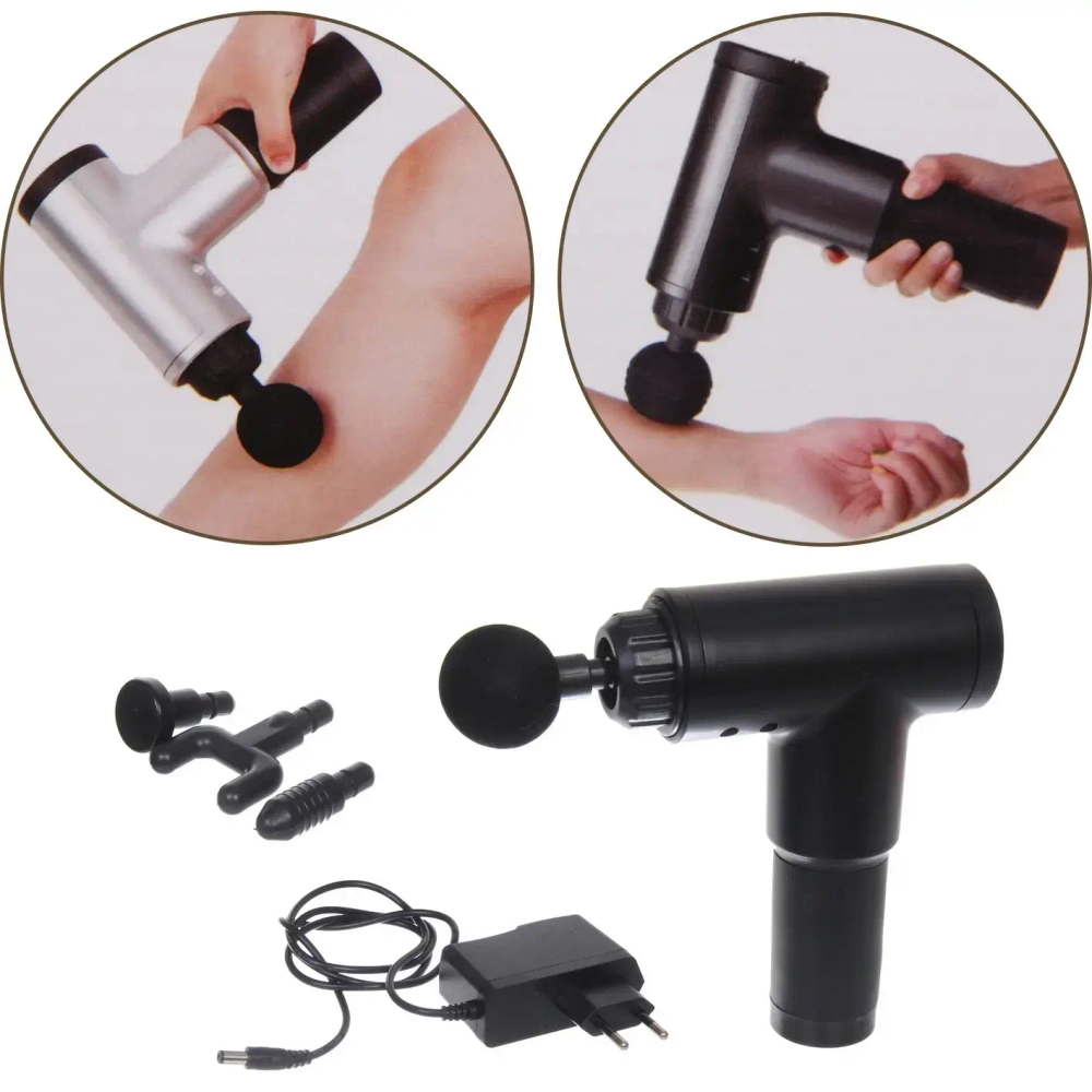 Массажер для тела «Gun», 4 насадки (пистолет мышечный ударный), 220В