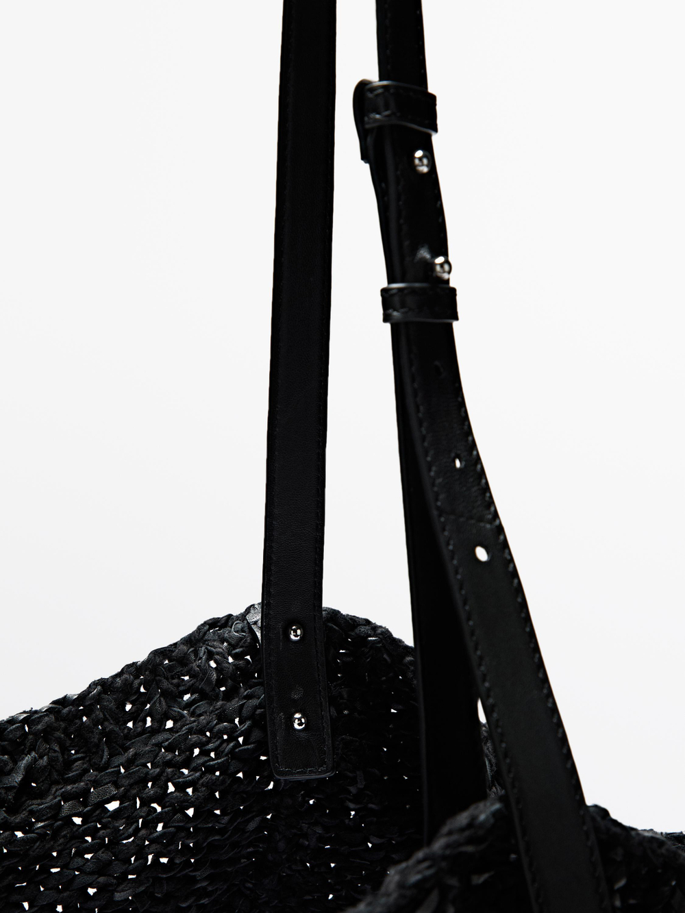 Massimo Dutti Большая кожаная сумка, связанная крючком - Limited Edition, черный