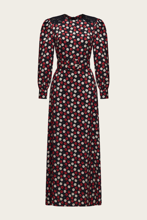Черное платье-макси "Луиза" с цветочным принтом