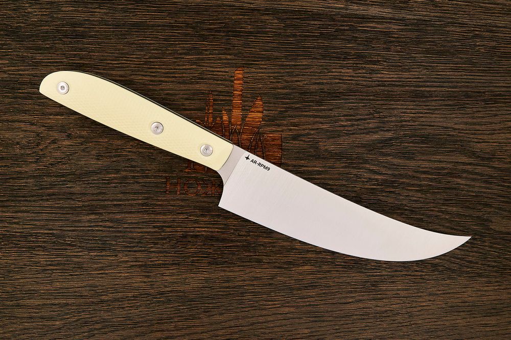 Нож кухонный MOYO Геликон пчак 155мм, сталь AR-RPM9, рукоять G10-extra слоновая кость