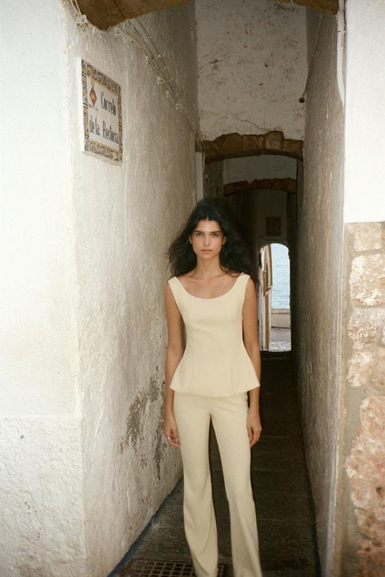ZARA БРЮКИ FLARE ИЗ КРЕПА, СВЕТЛО-ЖЕЛТЫЙ