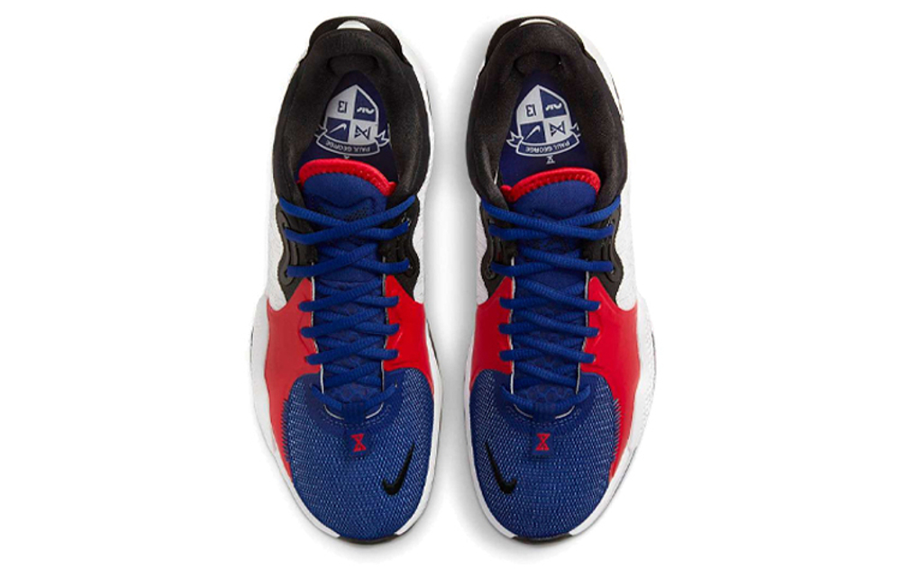 Nike PG 5 "Clippers" round head lace-up fabric, synthetic leather, shock absorption, non-slip, wear-resistant, wrapping support, low-cut actual combat basketball shoes for men and women, the same blue and red