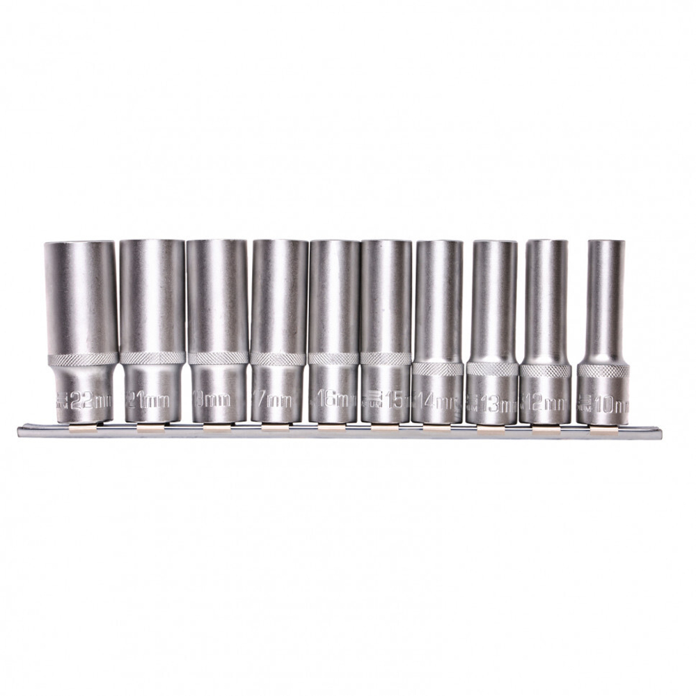 Набор удлиненных торцевых головок 3/8", шестигранные, CrV, 10 шт, 8-19 мм Stels