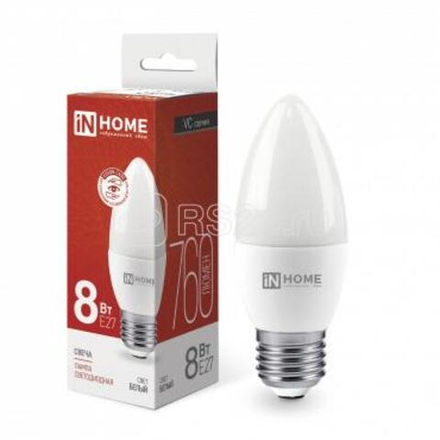 Лампа светодиод. IN-HOME Е27 8Вт 4000К LED-СВЕЧА-VC 230В 600Лм