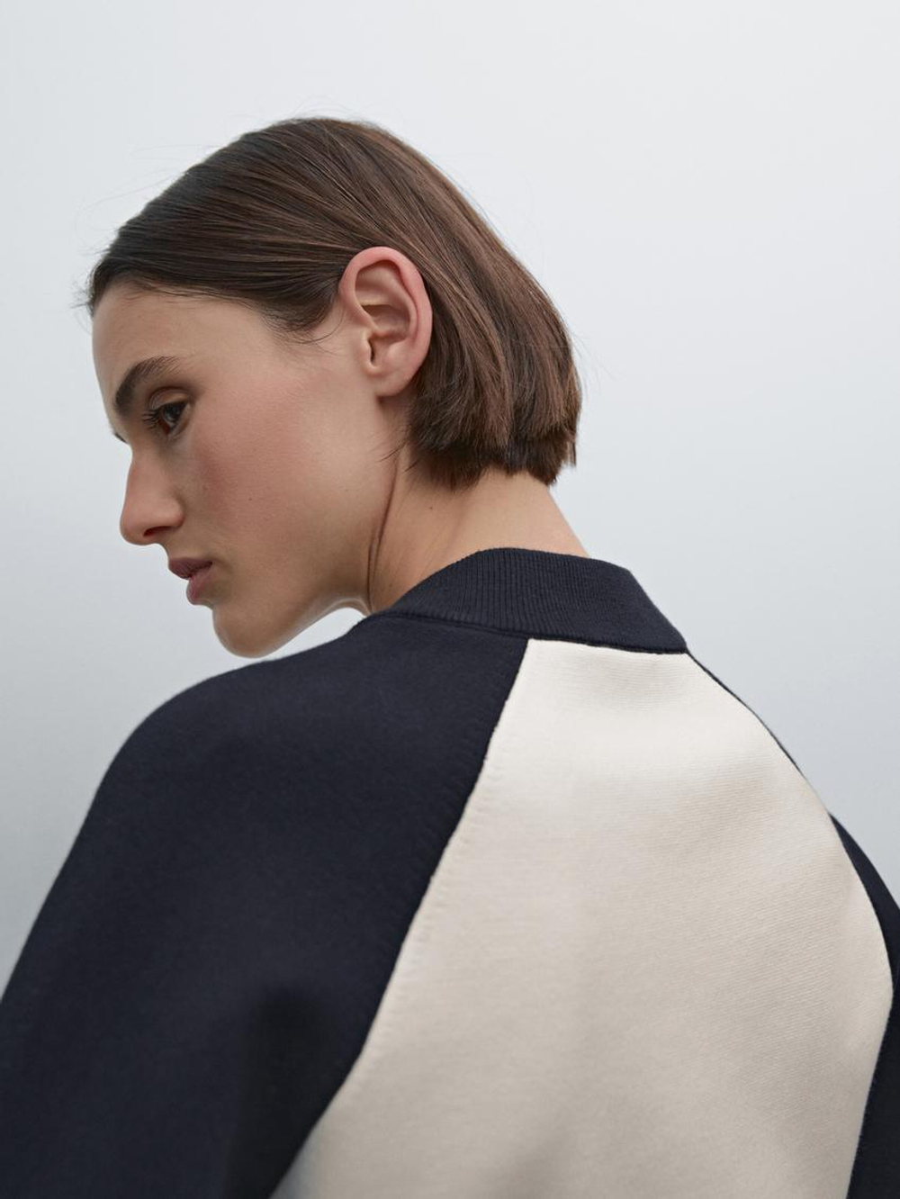 Massimo Dutti Кардиган-бомбер из смесового хлопка, темно-синий