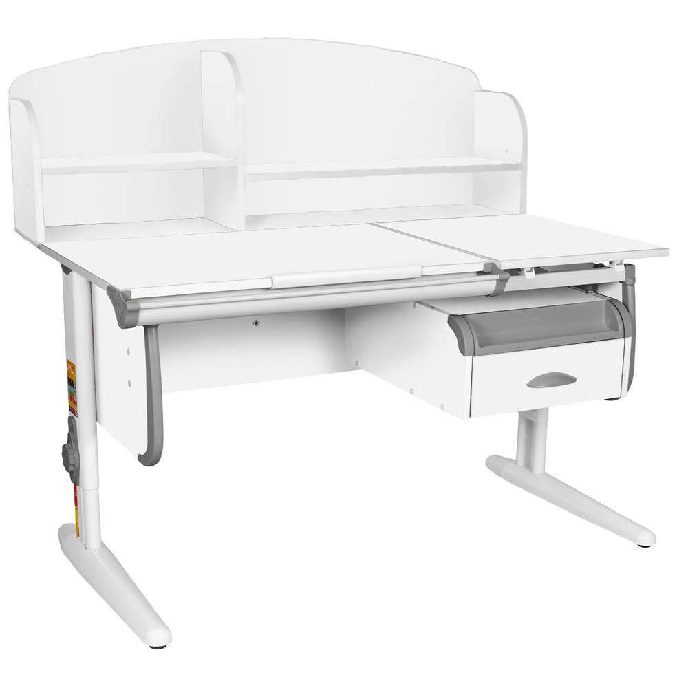 Растущая парта Дэми СУТ 25 с задней полкой СУТ.34.390 и навесной тумбой (1200×880 мм)