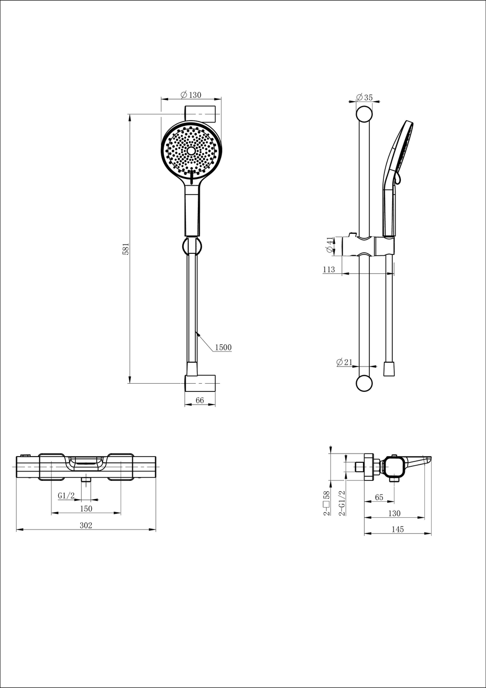 Смеситель для ванны с душевым гарнитуром и термостатом WONZON & WOGHAND Plate, Хром (WW-C2017-A-CR)
