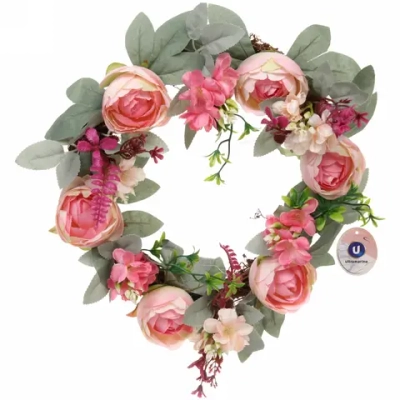 Цветы искусственные венок «Нежная роза» 42см