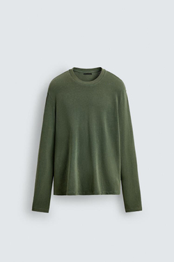 ZARA ДЖЕМПЕР ИЗ ВЫСТИРАННОГО ХЛОПКА, ЛИНЯЛЫЙ ЗЕЛЕНЫЙ