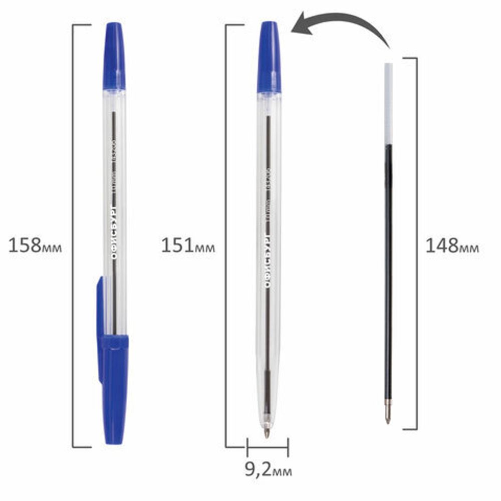 Ручка шариковая ОФИСБУРГ "Line", корпус прозрачный, узел 1 мм, линия письма 0,5 мм, синяя, 143206