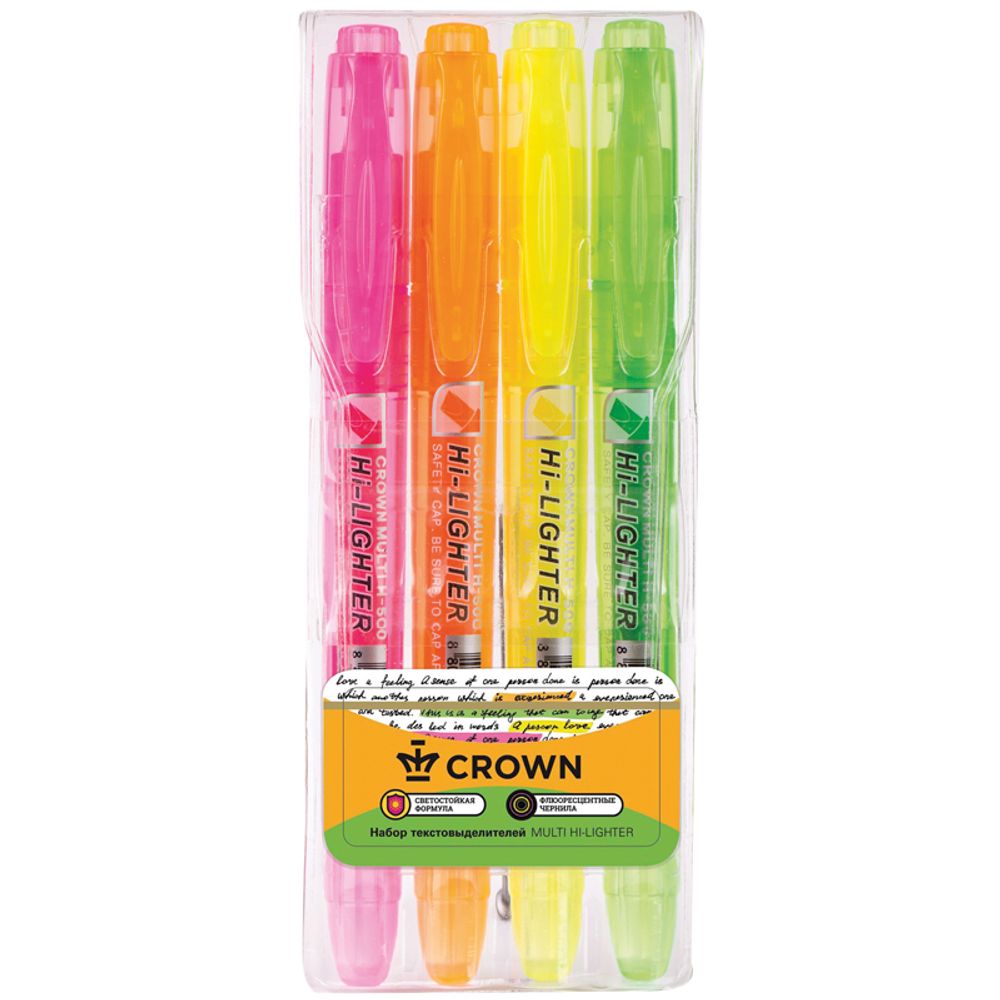 Набор выделителей текста 4цв, 1-4мм, Crown