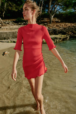 ZARA КОРОТКОЕ ПЛАТЬЕ В РУБЧИК, КОРАЛЛОВЫЙ/КРАСНЫЙ