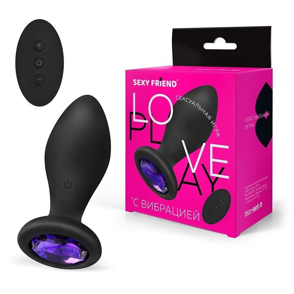 Черная вибровтулка с фиолетовым кристаллом и пультом ДУ - 8,5 см. (Цвет: фиолетовый)