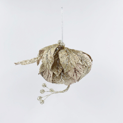 Елочная игрушка Шар-луковка из листьев 13х20см ChristmasDeLuxe бежевый с глиттером