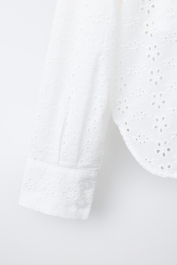 ZARA РУБАШКА И ТОП С ВЫШИВКОЙ ШИФФЛИ, ЖЕЛТОВАТО-БЕЛЫЙ