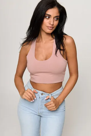 Топ с глубоким вырезом из хлопка цвета розовое латте